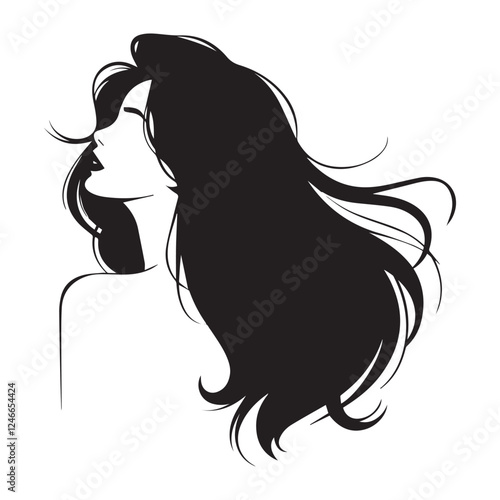 A striking, black and white silhouette of a woman's profile, showcasing long, wavy hair in motion- International Women’s Day March 8