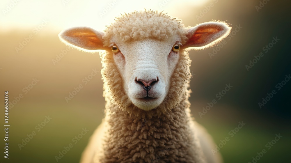 Fototapeta premium Close-up Portrait of a Sheep with Soft Fur and Gentle Expression in Natural Light