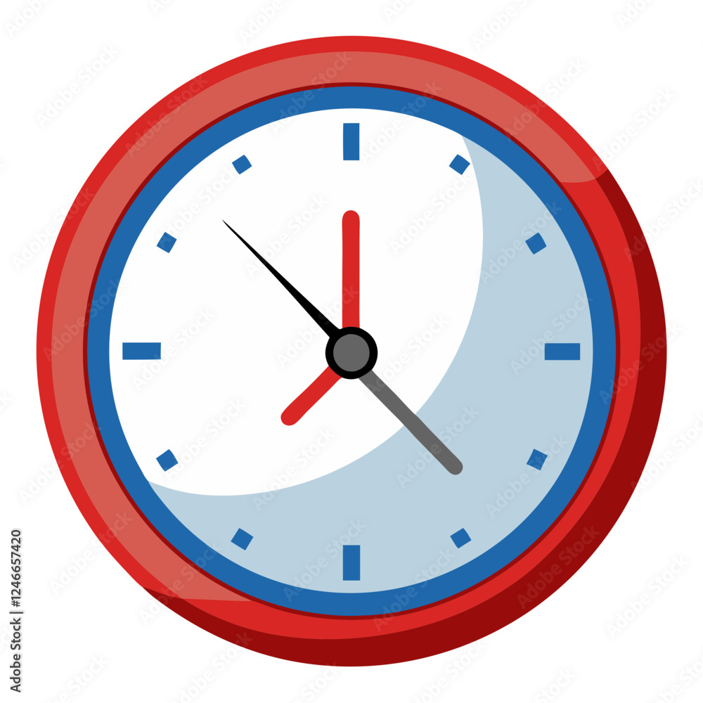 This wall clock features a vivid red frame against a white background. The clock shows the hour and minute hands, indicating the passing time with simple elegance This wall clock features a vivid red frame against a white background. The clock shows the hour and minute hands, indicating the passing time with simple elegance