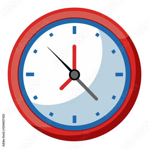 This wall clock features a vivid red frame against a white background. The clock shows the hour and minute hands, indicating the passing time with simple elegance