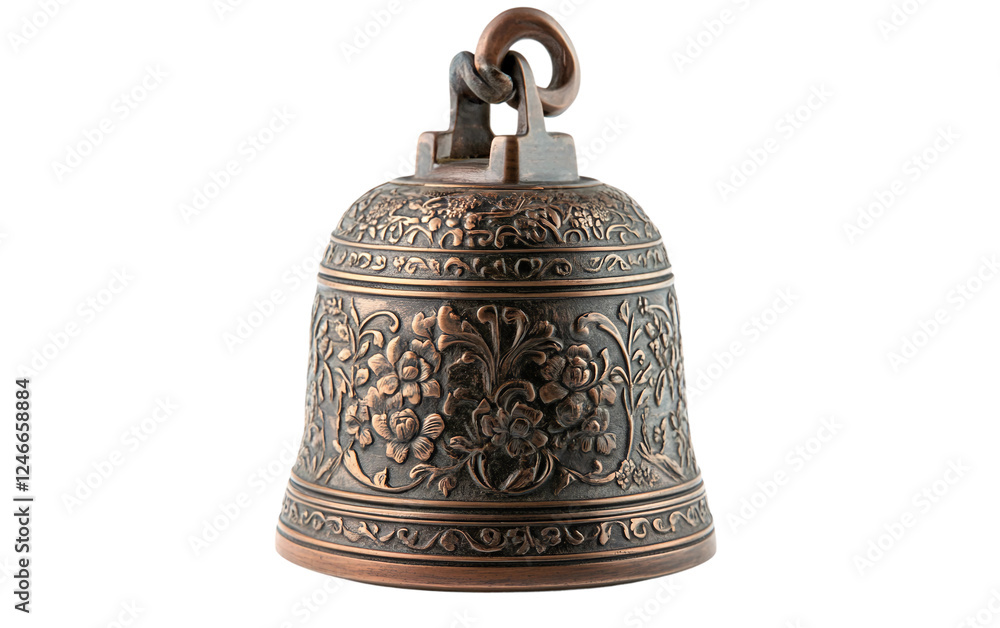 A Sacred Ceremony Bell with Ornate Floral Carvings Isolated On Transparent Background. A Sacred Ceremony Bell with Ornate Floral Carvings Isolated On Transparent Background.
