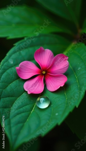 Water droplet containing Ixora flower on a leaf surface, naturestilllife, waterdroplet, foliage photo