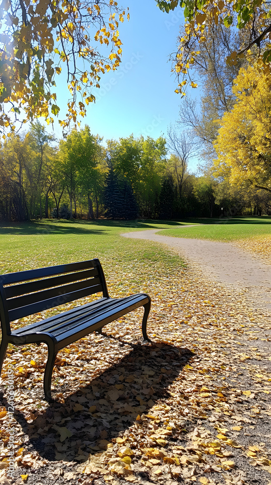 Serene Autumn Park Bench Surrounded by Fallen Leaves Serene Autumn Park Bench Surrounded by Fallen Leaves