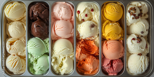 Obraz na płótnie Colorful scoops ice cream. Colorful set of ice cream of different flavours and colors. Top view w salonie