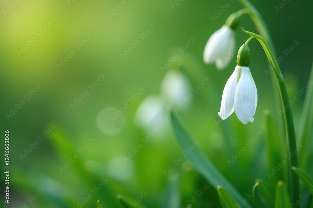 Delicate white petals unfurl on slender stems, greenery, gentle hues