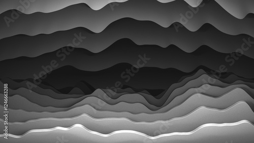 Layered Landscape, grayscale, 3D