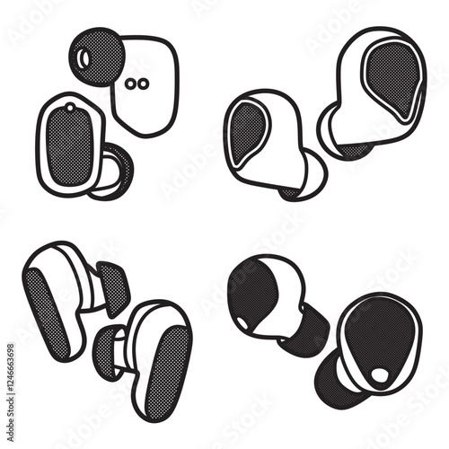 four short wireless earbud images