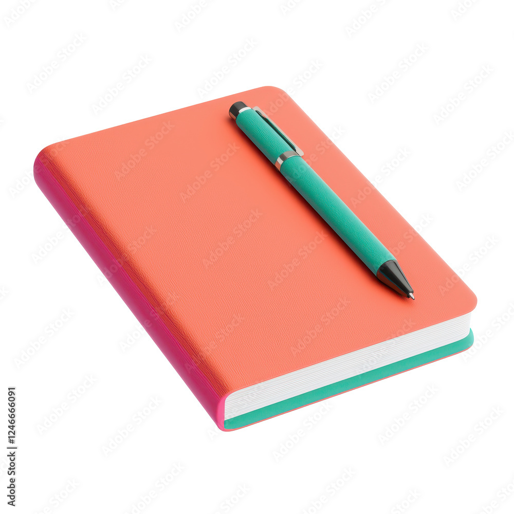 vibrant orange notebook with teal pen resting on top, perfect for notes vibrant orange notebook with teal pen resting on top, perfect for notes