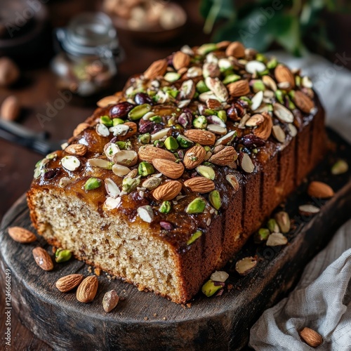 Chestnut cake bread with almonds and pistachios photo