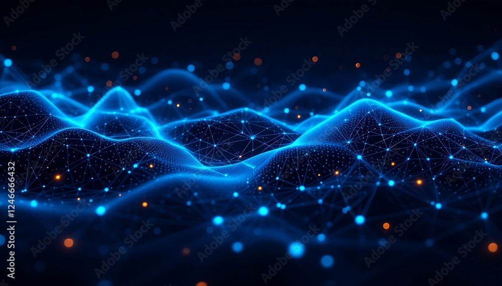 Fototapeta premium Abstract Blue Data Network Wave Background