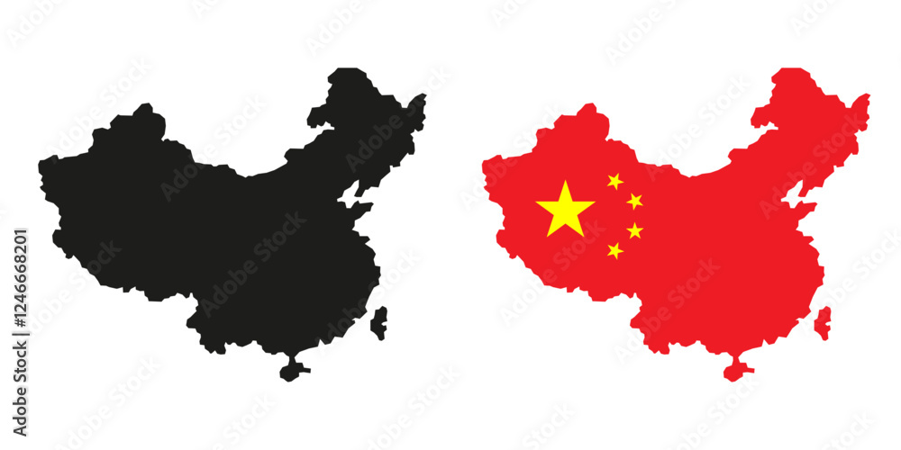 Obraz premium China. Image of the Chinese flag. Chinese flag along the contour of the territory of China.