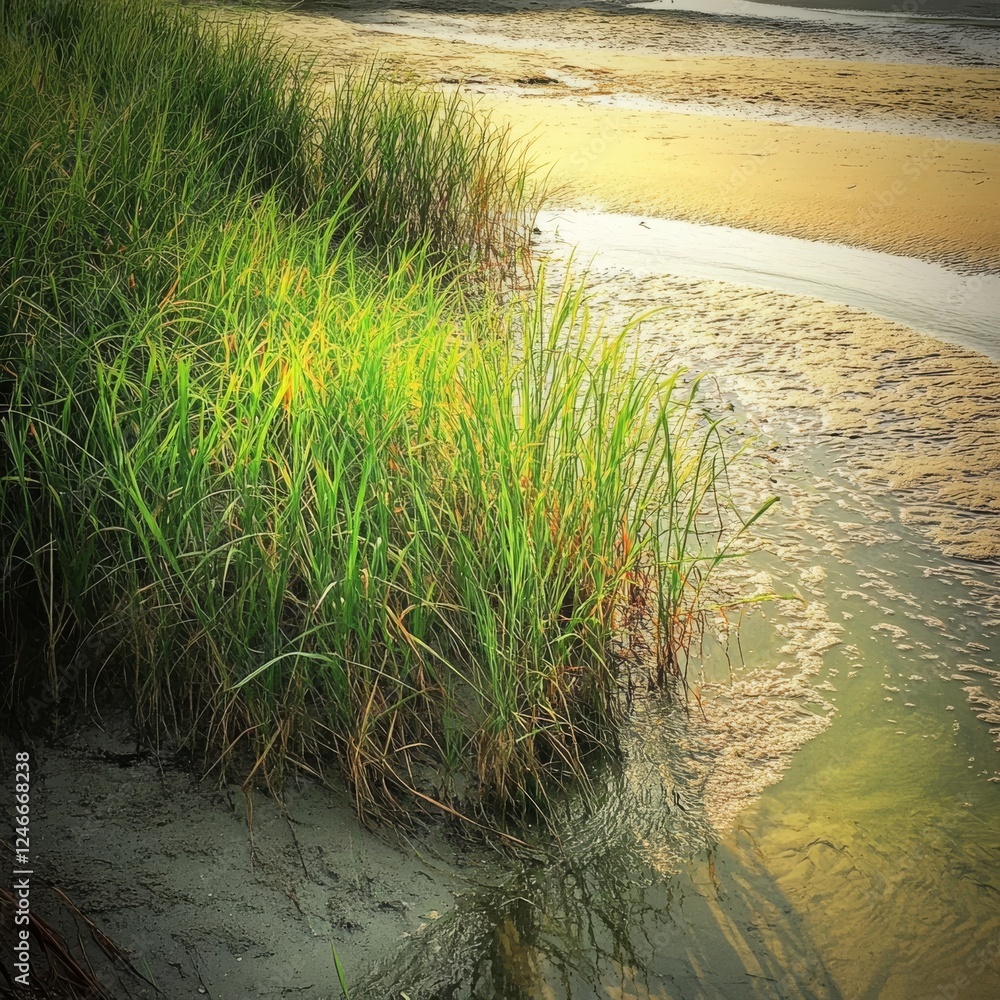 Lush marsh grass graces Duxbury beach. Lush marsh grass graces Duxbury beach.
