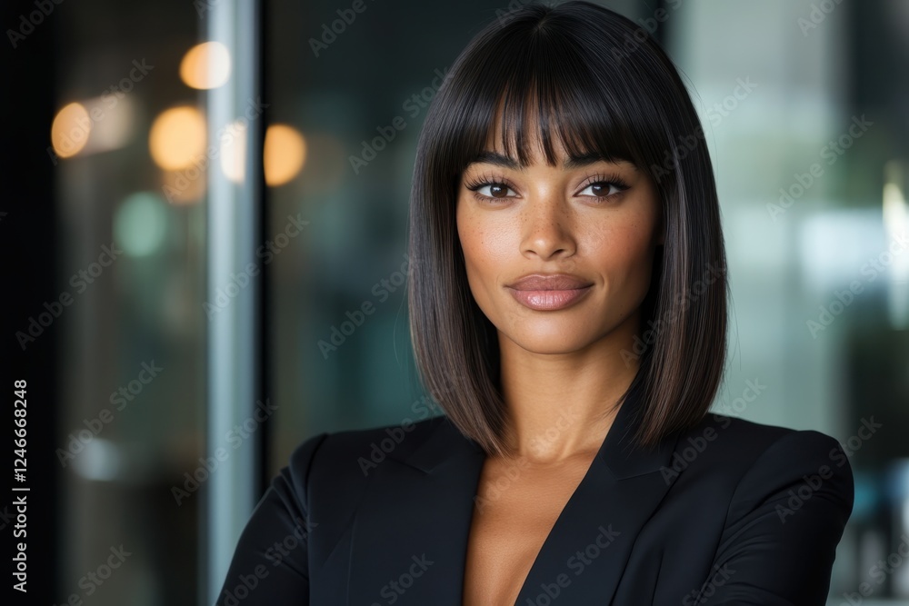 A confident woman in a tailored suit poses in a sleek office space, exemplifying professionalism, empowerment, and modern corporate aesthetics in her striking demeanor. A confident woman in a tailored suit poses in a sleek office space, exemplifying professionalism, empowerment, and modern corporate aesthetics in her striking demeanor.