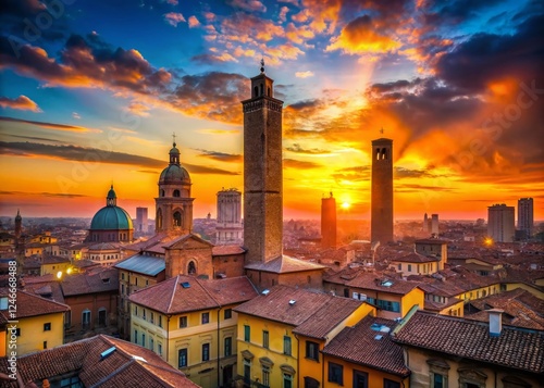 Bologna Skyline Silhouette: Aerial Cityscape from Due Torri Towers photo