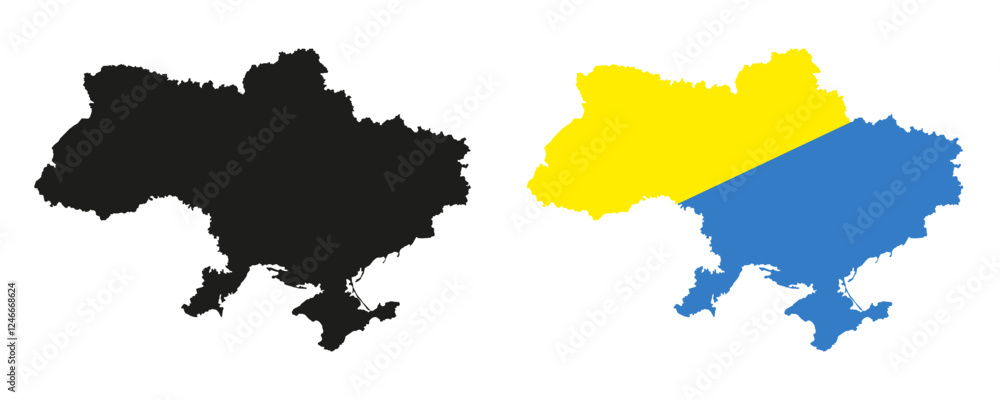 Obraz premium Ukrainian patriotism. Image of the Ukrainian flag. Flag along the contour of the territory of Ukraine.