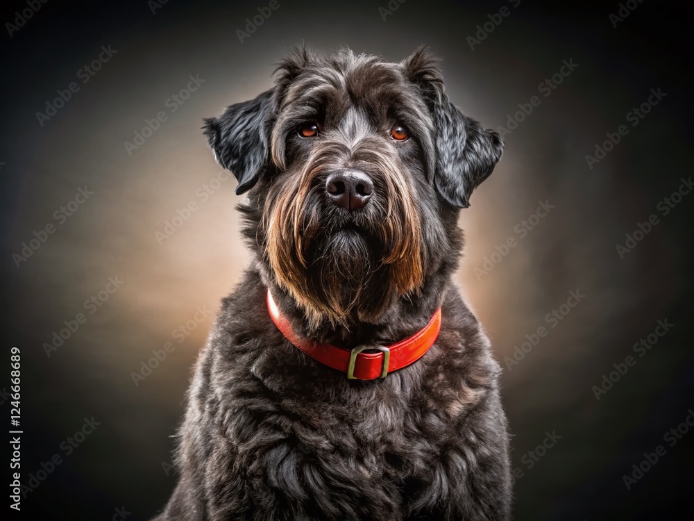 Bouvier Des Flandres Dog Studio Portrait, New Collar, Drone Photography Bouvier Des Flandres Dog Studio Portrait, New Collar, Drone Photography