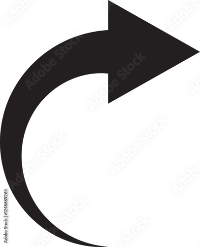 Right curved arrow doodle icon isolated on a white background. 