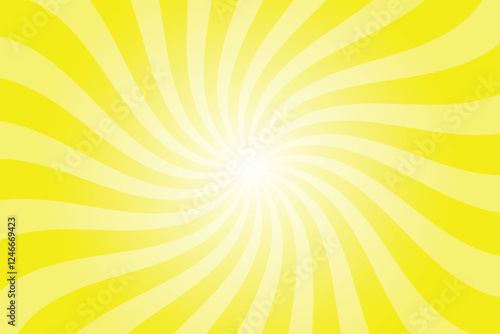 Abstract yellow background with rays retro starburst. Radial spiral stripes backdrop. Vintage sun beam texture. Sun rays pattern. Groovy retro swirl burst. Summer carnival background