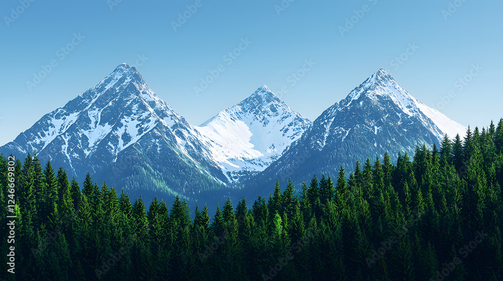 Fototapeta premium Majestic Snow-Capped Mountains Surrounded by Lush Green Forests