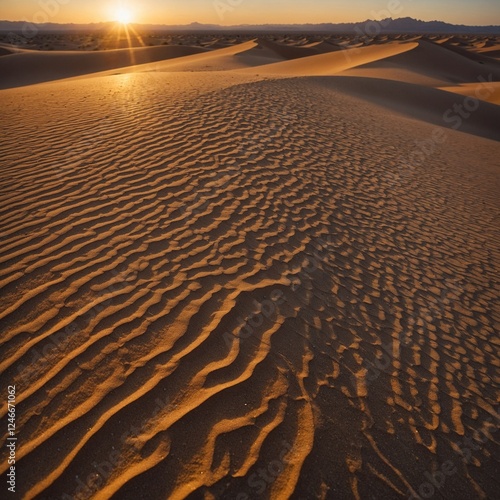 A surreal desert where the sand turns into glass as the sun sets.