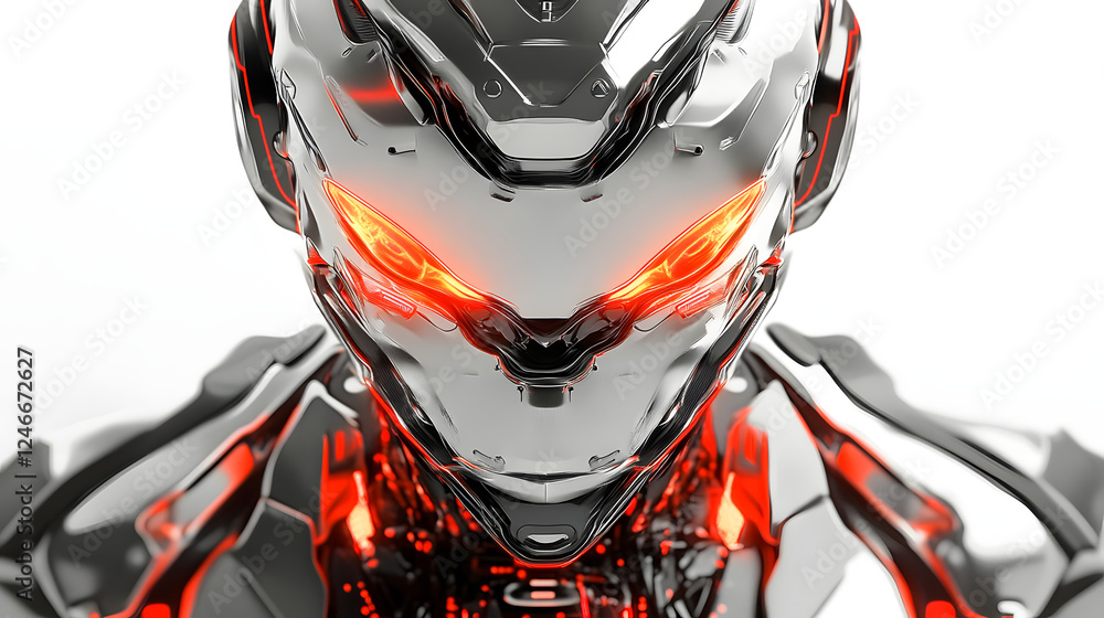 Futuristic Robot Head with Glowing Eyes Futuristic Robot Head with Glowing Eyes