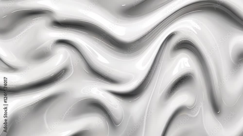 Flowing abstract liquid waves. Milk-like liquid motion. White background with animation. Flowing abstract liquid waves. Milk-like liquid motion. White background with animation.