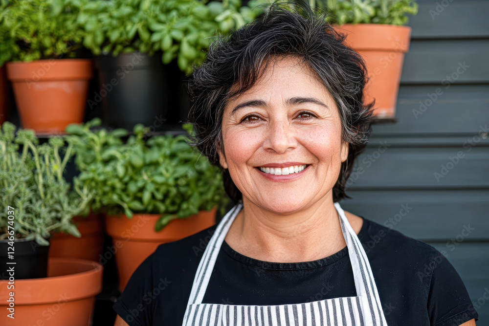 Local florist displays fresh blooms in urban garden portrait with positive vibes Local florist displays fresh blooms in urban garden portrait with positive vibes