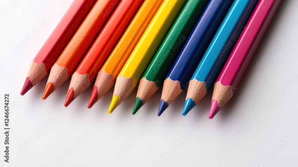 Vibrant colored pencils arranged in a rainbow spectrum Vibrant colored pencils arranged in a rainbow spectrum