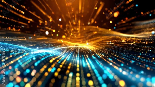 Dynamic Flowing Particles Abstract Background Animation - Blue and Gold