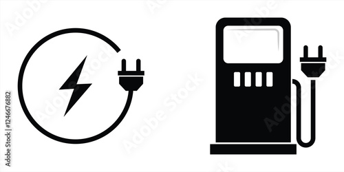 Electric Energy Symbols Representing Charging and Renewable Power Concept