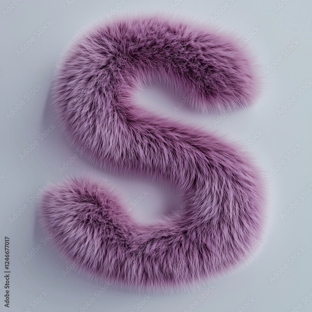 Fluffy S purple letter text shape with hairy smooth texture for kids education learning Fluffy S purple letter text shape with hairy smooth texture for kids education learning