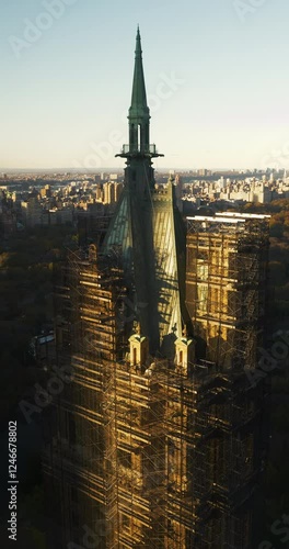 construction over central park NYC at sunset