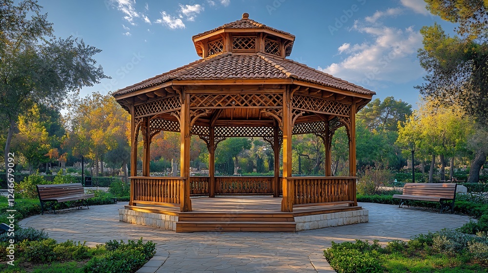 Obraz premium Serene Gazebo in a Lush Autumn Park