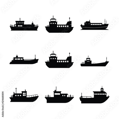 Barge silhouette vector illustration