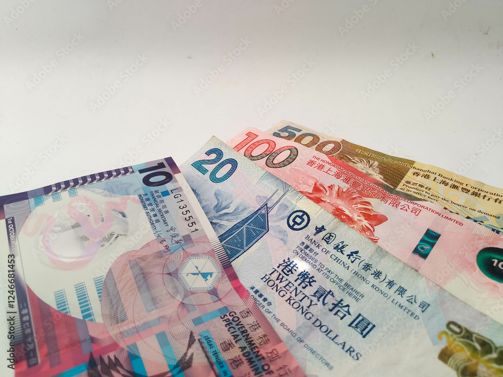 HongKong Dollar
Several Hongkong dollar banknotes on a white background HongKong Dollar
Several Hongkong dollar banknotes on a white background