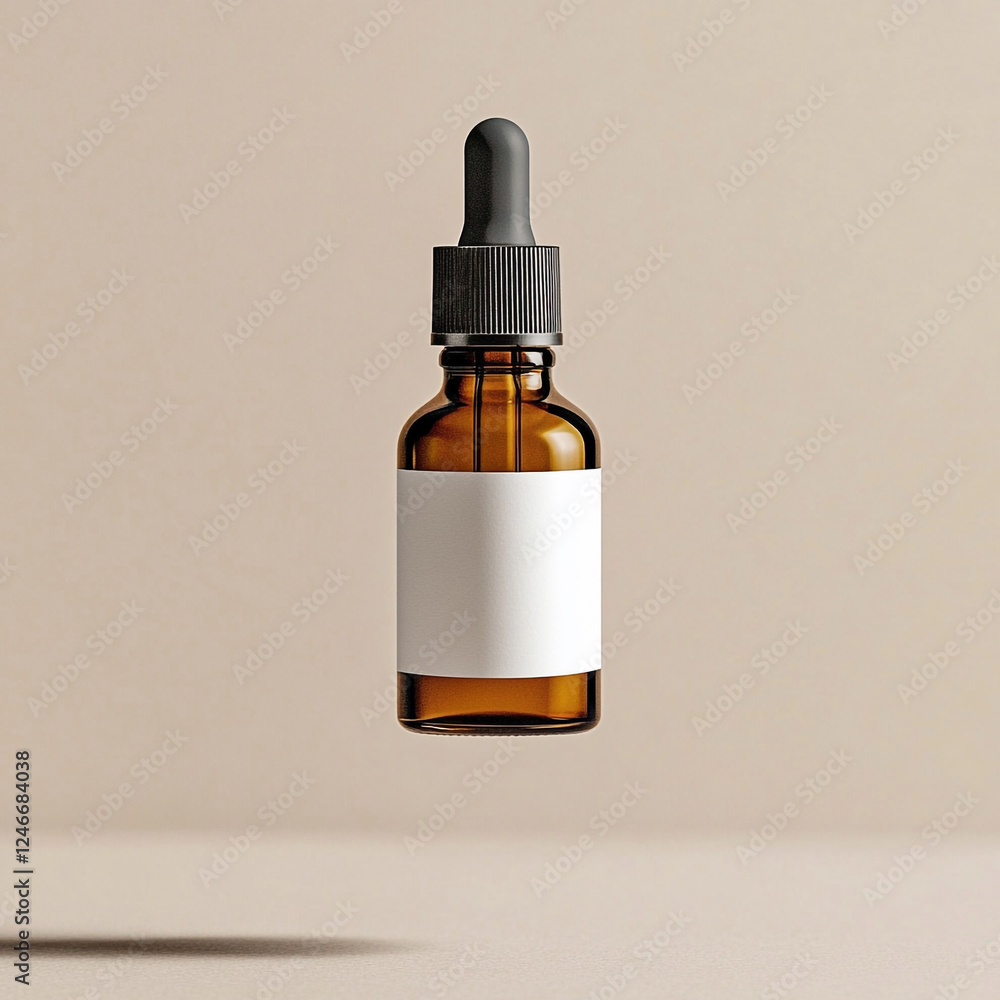 a amber glass dropper bottle with a blank white label. a amber glass dropper bottle with a blank white label.