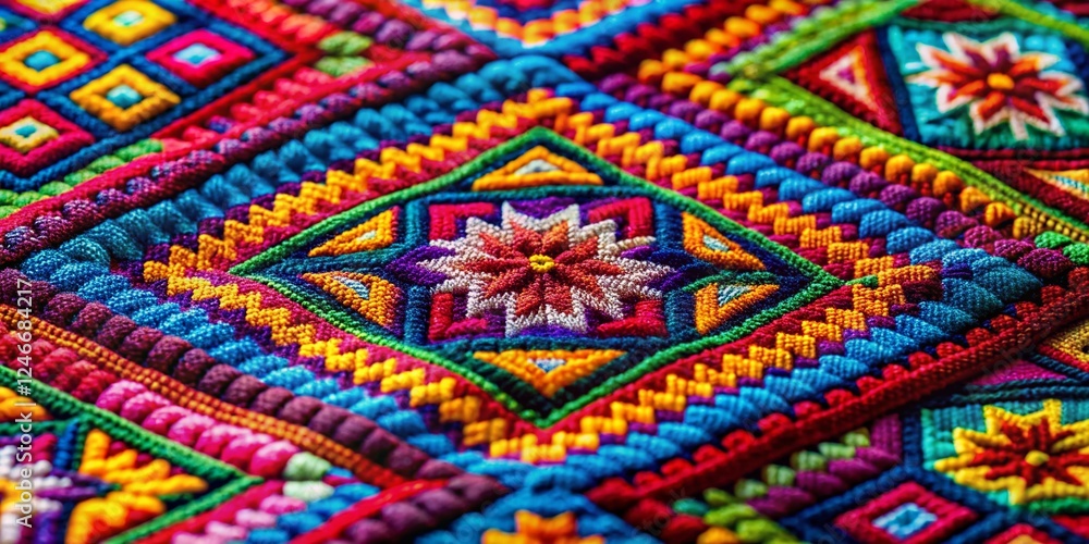 Colorful Geometric Textile Pattern: Bold Shapes & Vibrant Hues for Fashion Design Colorful Geometric Textile Pattern: Bold Shapes & Vibrant Hues for Fashion Design