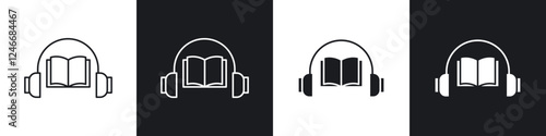 Audio book icons in solid and stroke graphics