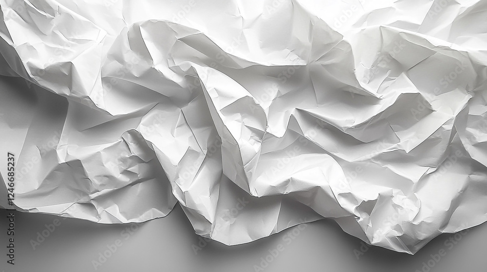 Crumpled white paper texture creates an artistic, abstract background for design projects Crumpled white paper texture creates an artistic, abstract background for design projects