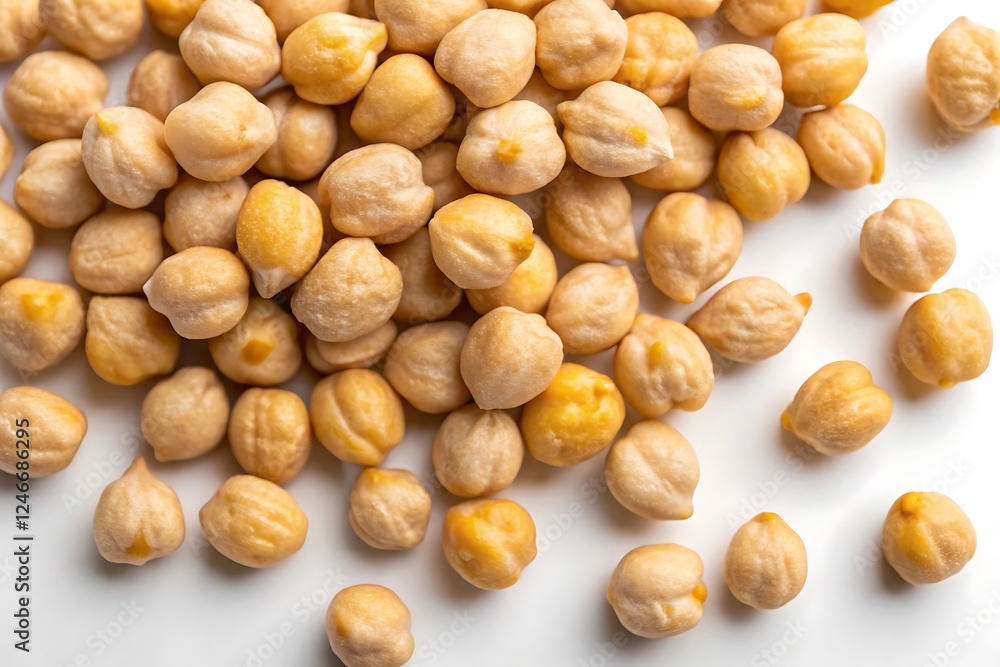 A closeup view of dried chickpeas displayed on a neutral white background for culinary use raw food A closeup view of dried chickpeas displayed on a neutral white background for culinary use raw food