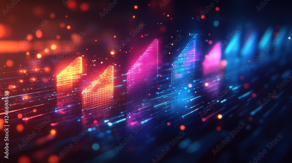 Fototapeta premium Growth Graph Business Chart Data Diagram on Success Presentation Background with Upward Arrows in Blue