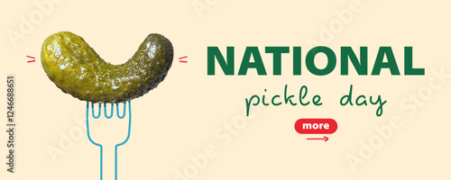 Celebrating National Pickle Day with a trendy, tangy pickle held on a fork, showcasing gourmet pickling and fermentation of vegetables as a popular appetizer.