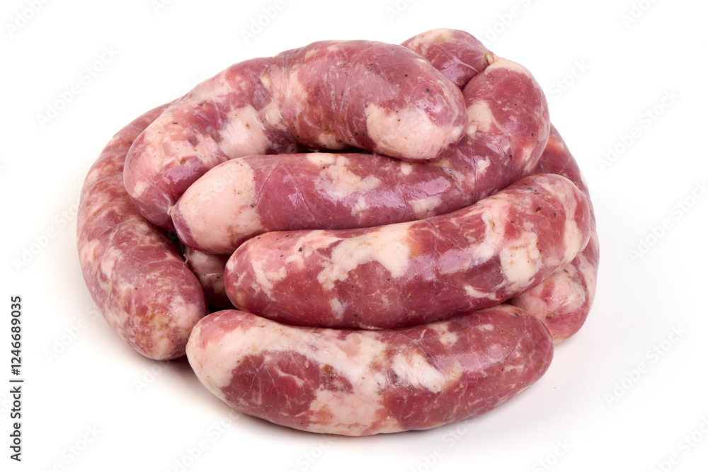 Raw Chopped Meat Sausages Isolated on White Background. Raw Chopped Meat Sausages Isolated on White Background.