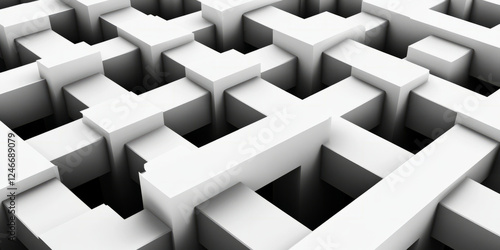 A minimalistic black and white background with a series of interwoven geometric shapes creating a sense of interconnectedness. Perfect for corporate branding, digital art, or tech visuals.