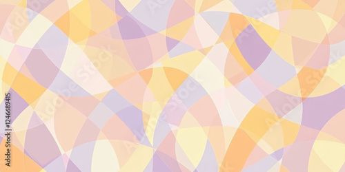 Wallpaper Mural A seamless background of intersecting geometric shapes in peach fuzz, sunshine yellow, and lilac, forming a clean, minimalist abstract pattern. Torontodigital.ca