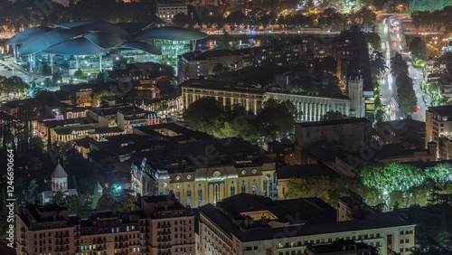 Public Service Hall seen from viewpoint in Tbilisi city illuminated at night timelapse. Georgia photo