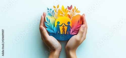 Human Hands Holding Paper Cutout Family Figures Adoption Foster Care LGBT Support Community Concept