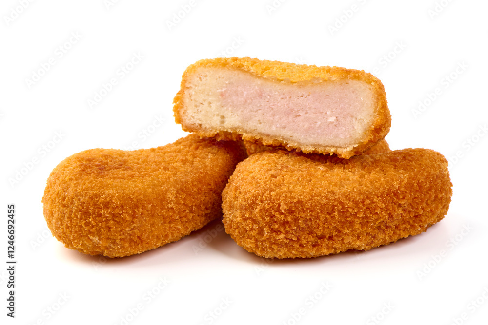 Crispy chicken nuggets, isolated on white background. Crispy chicken nuggets, isolated on white background.