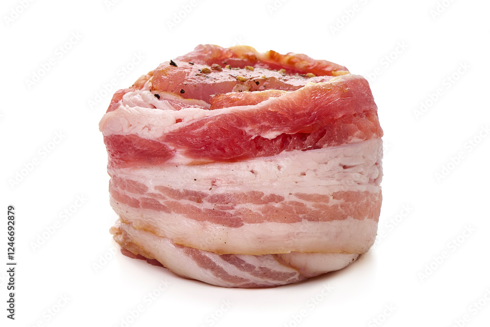 Raw Pork medallions wrapped in bacon, isolated on white background. Raw Pork medallions wrapped in bacon, isolated on white background.