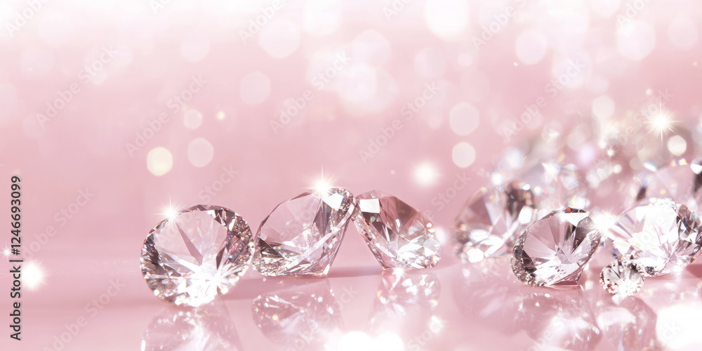 A soft pink background adorned with sparkling diamonds scattered across the surface. The gentle reflections and twinkling highlights create a refined, delicate atmosphere, making it ideal for luxury A soft pink background adorned with sparkling diamonds scattered across the surface. The gentle reflections and twinkling highlights create a refined, delicate atmosphere, making it ideal for luxury